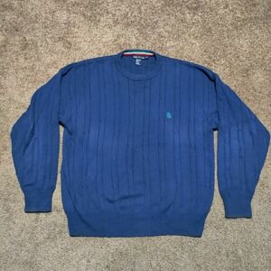 Vintage Nautica Cable Knit Sweater Y2K Dark Blue Pullover Long Sleeve Mens Large